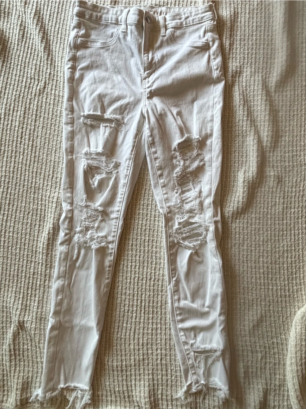 American Eagle Next Level White Distressed Skinny Jeans 12R